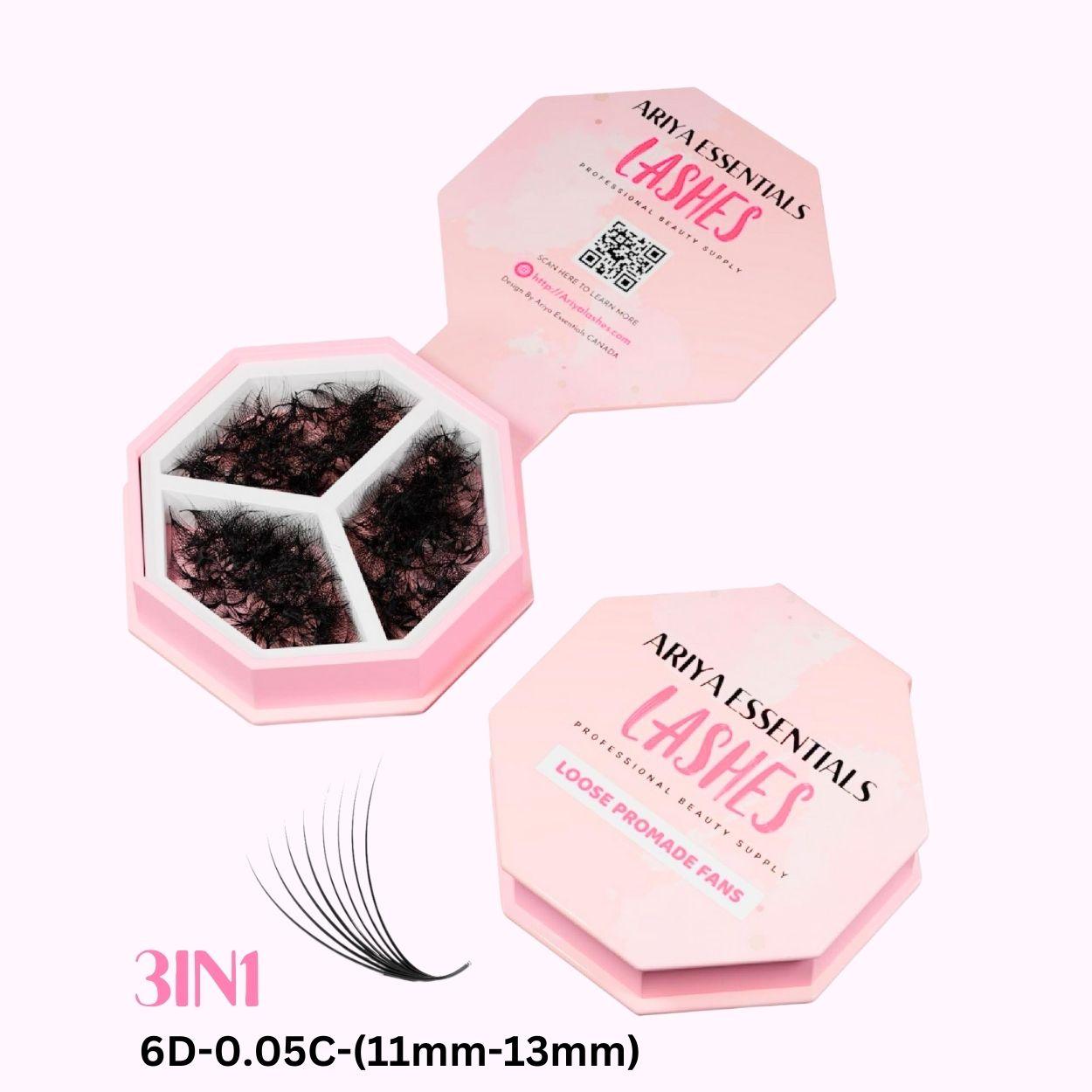 3IN1 Promade Mixed 500 Fans | 6D-0.05C-(11mm-13mm) - Ariya Lashes