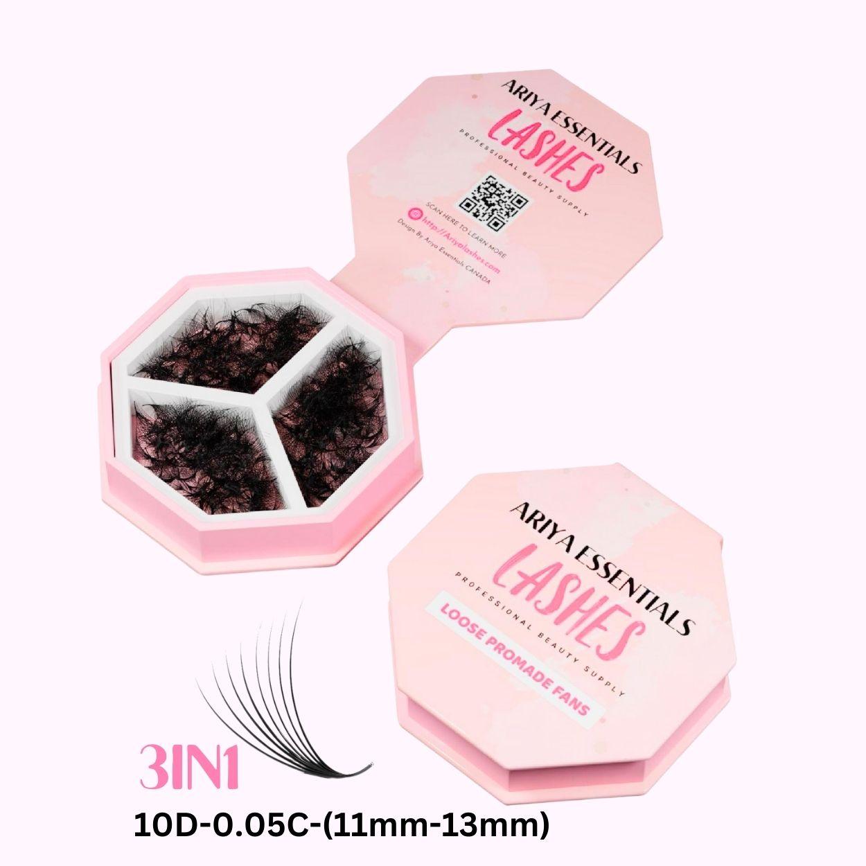 3IN1 Promade Mixed 500 Fans | 10D-0.05C-(11mm-13mm) - Ariya Lashes